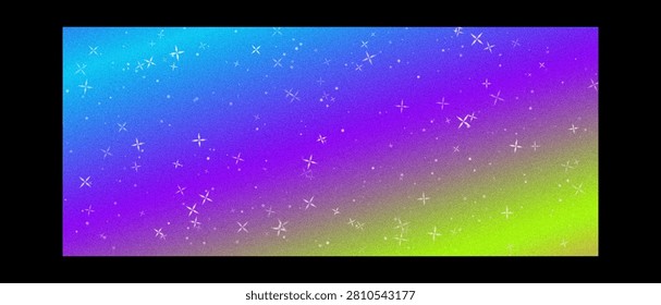 A vibrant, isolated abstract background featuring a gradient of blue, purple, and green with scattered star shapes for a cosmic feel.