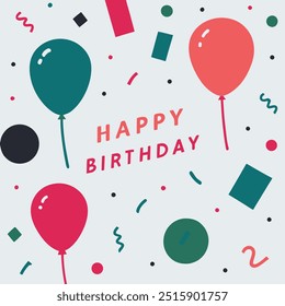 A vibrant and joyful happy birthday card adorned with colorful balloons and festive confetti set against a clean white background - Powered by Shutterstock