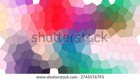A vibrant mosaic pattern composed of various polygonal shapes in a wide range of colors,...