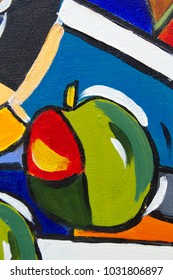 Vibrant multi-colored original oil painting close up detail showing brushwork and canvas textures - apples - Shutterstock ID 1031806897