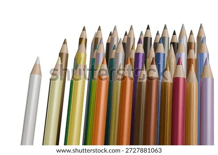 A vibrant multitude of sharpened colored pencils stands upright isolated background, showcasing a broad spectrum of hues ready for artistic expression