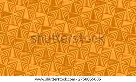 Vibrant orange background featuring repeated concentric circles forming a geometric pattern with smooth curves and bold color.