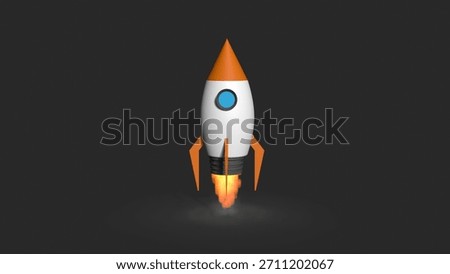 Vibrant Orange Rocket Launch with Flame Trail on Dark Background – Futuristic Startup, Space Exploration, Innovation, Technology Concept Illustration