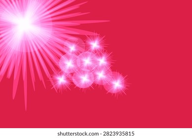 Vibrant pink fireworks exploding with bright sparks and light trails against a deep pink night sky background.