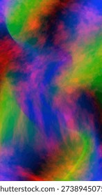 Vibrant psychedelic abstract background featuring colorful rainbow tones with soft textured transitions. Dynamic multicolor design with energetic visual effect and copy space.