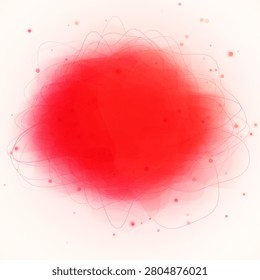 A vibrant red abstract cloud surrounded by chaotic scribbles and scattered particles, symbolizing intense passion, energy, and emotional turbulence.