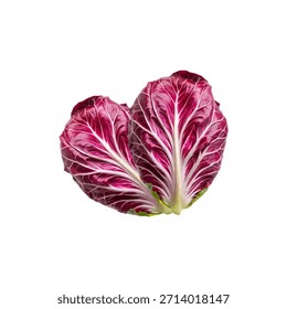 Vibrant Red Leaf Vegetable with White Veins on a White Background