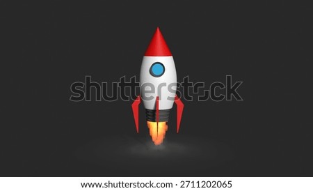 Vibrant Red Rocket Launch With Bright Flame Trail on Dark Background – Futuristic Startup Innovation, Technology Growth, Space Exploration, Minimal 3D Render