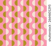 A vibrant, retro-inspired pattern featuring wavy vertical bands of olive green and cream on a bright pink background.