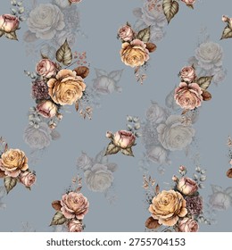 Vibrant seamless pattern featuring a rich Indian-inspired composition with ornate elephant motifs, blooming floral elements, and decorative fruit accents set against a bold yellow background. The design showcases intricately framed elephants in a traditional style, combined with detailed flowers in warm orange, red, and soft green tones, creating a harmonious blend of culture and contemporary aesthetics. Subtle textured overlays and geometric undertones add depth and dimension, enhancing the visual appeal.

This repeating pattern is ideal for a wide range of applications including textile prints, saree and ethnic wear designs, home décor fabrics, wallpapers, wrapping paper, and surface pattern projects. The seamless layout ensures continuous flow, making it perfect for large-scale printing without visible breaks. A perfect fusion of traditional Indian art elements and modern digital design techniques, suitable for fashion, interior, and creative industries.