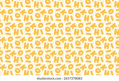 A vibrant seamless pattern made of abstract letterforms in warm orange-yellow tones, arranged playfully across a white background