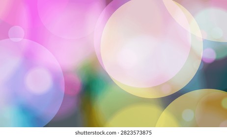 Vibrant and soft focus bokeh background featuring a blend of colorful light circles. Perfect for celebrations, creative designs, overlays, or dreamy backdrops. Captivating abstract imagery.