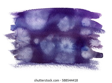 Vibrant Textured Dark Purple Stain Painted In Watercolor On Clean White Background