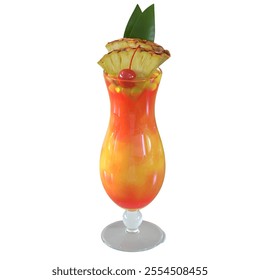 A vibrant tropical cocktail served in a decorative glass, garnished with pineapple and a cherry, perfect for relaxation. - Powered by Shutterstock