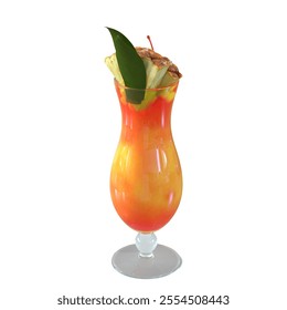 A vibrant tropical cocktail served in an elegant glass, garnished with a pineapple slice and leaves, perfect for relaxation. - Powered by Shutterstock