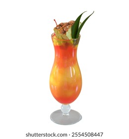 A vibrant tropical cocktail served in an elegant glass, garnished with fruit and leaves, perfect for relaxation or celebration. - Powered by Shutterstock