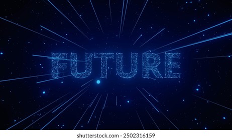 A vibrant visual of the word FUTURE surrounded by radiant beams of light against a dark, starry backdrop. - Powered by Shutterstock