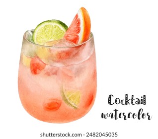 Vibrant watercolor cocktail with lime and grapefruit for a refreshing festive drink - Powered by Shutterstock