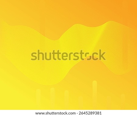 A vibrant yellow gradient background features a prominent wavy line pattern composed of thin yellow lines. Several soft, rounded vertical bars are subtly placed at the bottom.