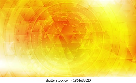 Vibrant yellow low poly technology motion background with HUD gear elements. Geometric abstract design. Seamless looping. Video animation Ultra HD 4K 3840x2160