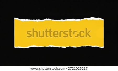 A vibrant yellow rectangular banner with rough, torn paper edges, set against a stark black background, creating a striking contrast and a dynamic visual effect.