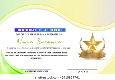 Vibrant yellow and white gradient color certificate reward design featuring star element and curved shapes. Perfect for celebrating achievements, isolated for versatile use. - Powered by Shutterstock