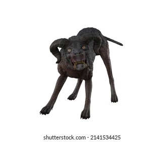 Vicious Deadly Demon Dog From Hell. 3D Illustration Isolated On White Background.