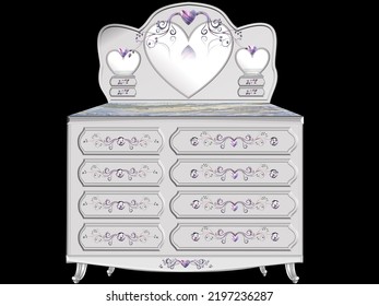 A Victorian Style White With Granite Top Crystal Knobs Heart Designed Furniture Set