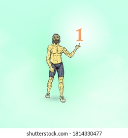 A victorious runner raising his finger at the finish line for the concept of being number one. - Powered by Shutterstock