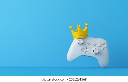 Video game king. Game controller wearing a crown. Winning gamer concept. 3D Rendering - Powered by Shutterstock