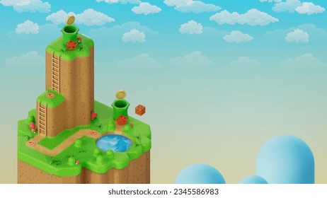 video game platform level with space for text - 3D Illustration
