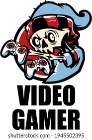 Video Gamer Illustration Of A Skeleton Holding Two Game Controllers And The Caption: Video Gamer 