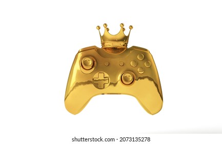 Video gaming gold winning medal. Game controller with a golden crown. 3D Rendering - Powered by Shutterstock