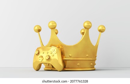 Video gaming gold winning medal. Game controller with a golden crown. 3D Rendering - Powered by Shutterstock