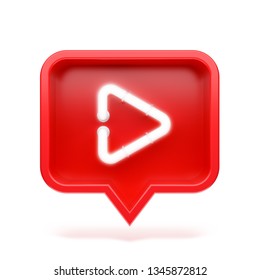 Video Icon On A Red Pin Isolated On White Background. Neon Symbol. 3d Render