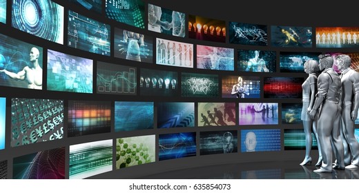 Video Wall Abstract With Business People Watching 3D Illustration Render