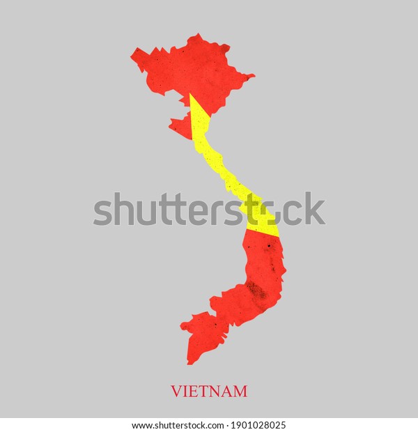ベトナムの地図の形で表したベトナム国旗 グレイの背景に のイラスト素材