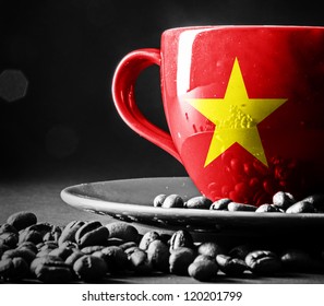 Vietnam Flag On Cup Of Coffee