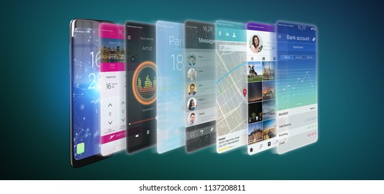 View of a 3d rendering app template on a smartphone