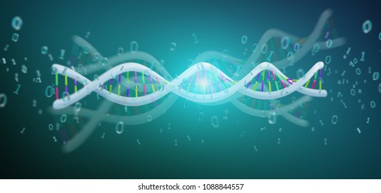 View of a 3d rendering data coded Dna with binary file around