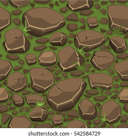 View From Above, Cartoon Stone On Grass Texture In Brown Colors Seamless Background, Similar JPG Copy