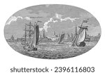 View of Amsterdam from the IJ, Daniel Veelwaard (I), 1776 - 1851, vintage engraved.