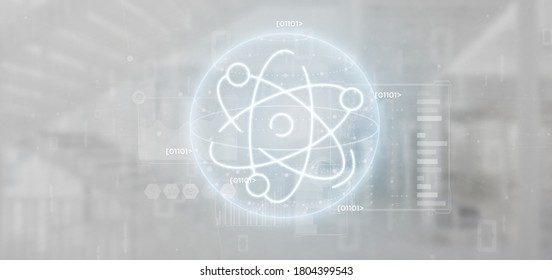 View Of A Atom Icon Surrounded By Data