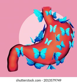 view butterflies placed outside the stomach 3d render