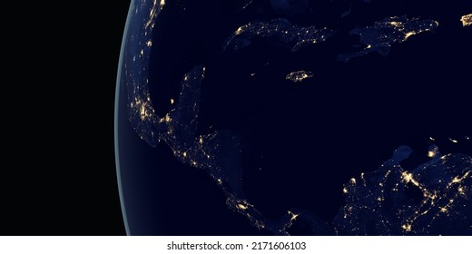 View of Central America at night in the earth planet rotating from space. 3d rendering - Shutterstock ID 2171606103