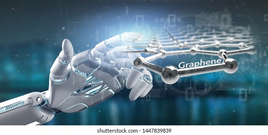 View of a Cyborg hand holding a graphene structure - 3d rendering