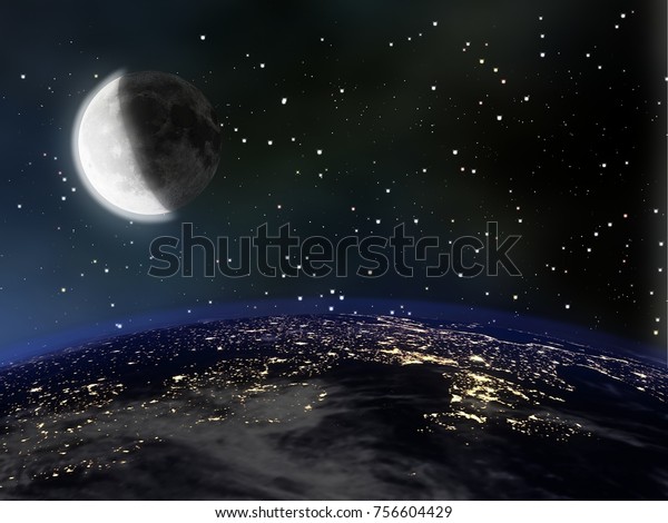 View Earth Night Moon Stars Background Stock Illustration 756604429 ...