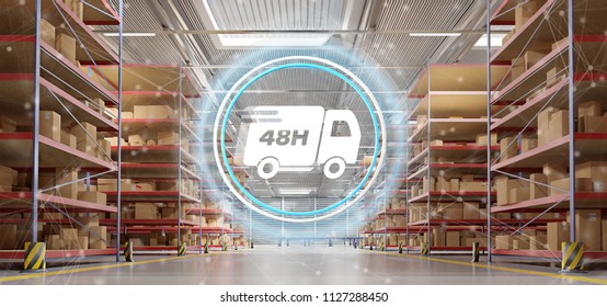 View of a Fast delivery system concept on a warehouse background 3d rendering