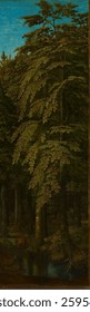View in a Forest, outer right wing of a triptych (c 1505 - c 1515) by Gerard David. Vintage art illustration. Old hand drawn illustration, vintage artwork.