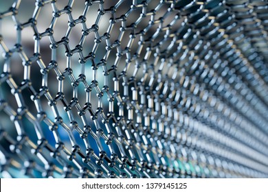 View Of A Graphene Molecular Nano Technology Structure On A Blue Background - 3d Rendering